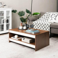 Ebern Designs 37 Inch 2-Tier Rectangle Wooden Coffee Table With Storage Shelf