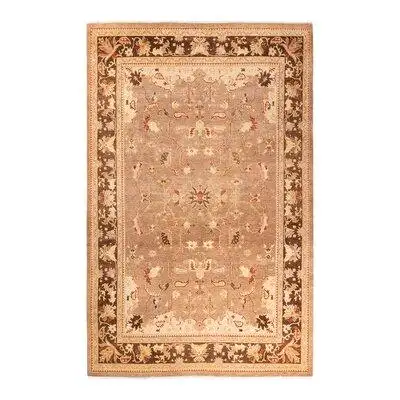 Isabelline Natalja Eclectic One-of-a-Kind Hand-Knotted Brown Area Rug 6' x 9'3"