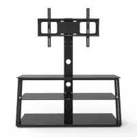 Latitude Run® Black Multi-Function Angle And Height Adjustable Tempered Glass TV Stand