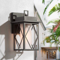 Longshore Tides Foxton Farmhouse Black Outdoor Wall Sconce With Frosted Glass Shade