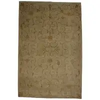 CaliComfy Hand Made All Over Formal Sino Sino Silk/Wool On Wool Beige Background Gold Border - 6'6''X10'0''