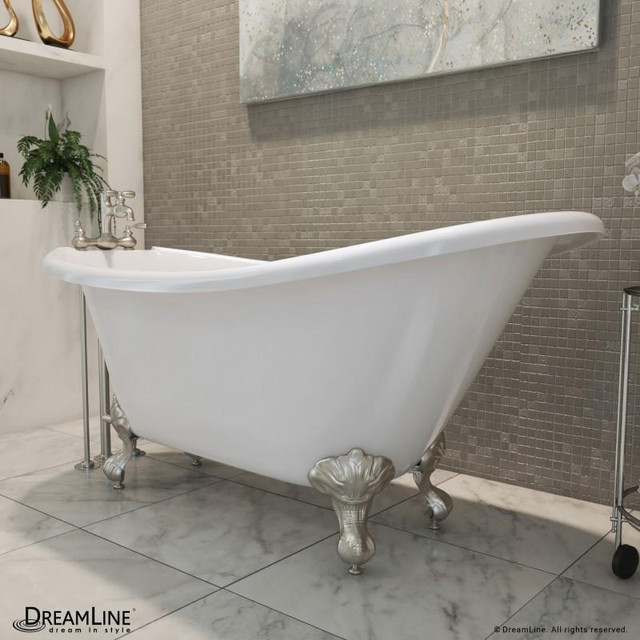 61x28x28 (H) DreamLine Atlantic Acrylic Freestanding Bathtub with White, Brushed or Chrome Finish ( Clawfoot ) in Plumbing, Sinks, Toilets & Showers - Image 2