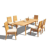 Teak Smith Grade-A Teak Dining Set: 94" Double Extension Rectangle Table And 6 Stacking Armless Chairs