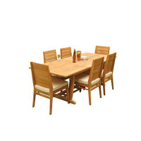Teak Smith Grade-A Teak Dining Set: 94" Double Extension Mas Rectangle Table And 6 Stacking Armless Chairs