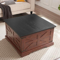 Millwood Pines Farmhouse Coffee Table, Square Wood Table With Large Hidden Storage Compartment For Living Room, Barn Des