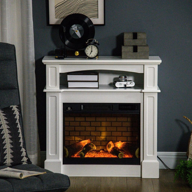 ELECTRIC FIREPLACE WITH MANTEL, FREESTANDING HEATER CORNER FIREBOX WITH REMOTE CONTROL in Fireplace & Firewood