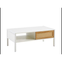 MR 40.16" Rattan Coffee table, sliding door for storage, metal legs, Modern table  for living room
