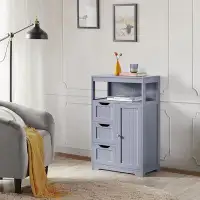 Latitude Run® Bathroom Floor Cabinet Wooden Storage Organizer with 1 Door and 3 Drawers
