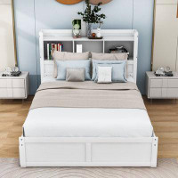Latitude Run® Full Wooden Platform Bed with Twin Size Trundle and Shelves and 2 Drawers