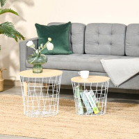 Latitude Run® Set Of 2 Side Tables Nesting Coffee Table With Storage, Stacking Side Tables With Metal Frame And Removabl