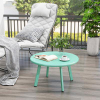 George Oliver Round Steel Patio Coffee Table, Weather Resistant Outdoor Large Side Table