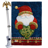 Breeze Decor Santa Holding Joy Heart - Impressions Decorative Aluminum Pole & Bracket House Flag Set HS114135-BO-02
