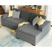 AMERLIFE 96In Modern Sofa With Chaise, Comfy Sofa Couch, Right Chaise, Grey Corduroy