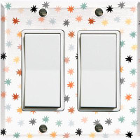 WorldAcc Metal Light Switch Plate Outlet Cover (Colorful White Polka Dot Stars - Double Rocker)