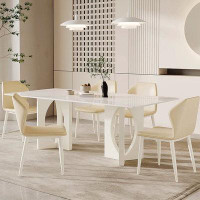 Great Deals Trading 6 - Person White Sintered Stone Dining Table Set