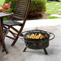 Red Barrel Studio Chartian 19.4'' H x 30.3'' W Iron Wood Burning Outdoor Fire Pit with Lid
