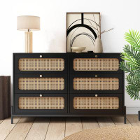 Bay Isle Home™ Modern Design Dresser, Cannage Rattan Wood Chest With 6 Rattan-woven Drawers, Wood Storage Cabinet Sidebo
