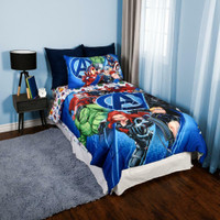 Marvel Avengers Kids Bedding Sheet Set with Reversible Comforter Bed in Bag 4 pcs Set for Kids