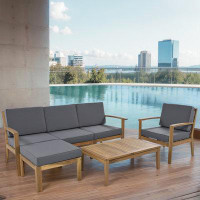 Latitude Run® 6-Piece Acacia Wood Patio Sectional Sofa Set: Includes Coffee Table And Removable Cushions, For Garden, Ba