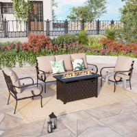 Alphamarts 5-Person Metal Patio Conversation Set with Fire Pit Table
