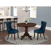 Alcott Hill 3 Pc Kitchen Table Set - Round Dining Room Table and 2 Parson Chairs, Antique Walnut