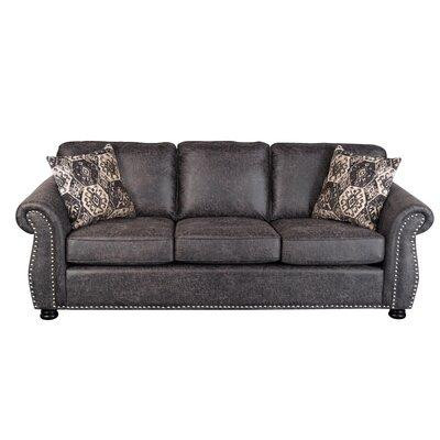 Charlton Home Rosdom 88" Faux Leather Rolled Arm Sofa with Reversible Cushions in Couches & Futons