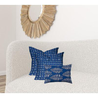 HomeRoots Set Of Three 20" X 20" Blue And White Enveloped Gingham Throw Indoor Outdoor Pillow