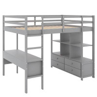 Harriet Bee Full Size Loft Bed With Built-In Desk With Two Drawers,Shelves And Drawers