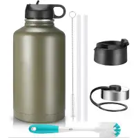 Orchids Aquae 64 oz Vacuum Insulated Stainless Steel Wide Mouth Water Bottle with Straw