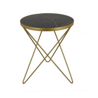 Mercer41 20 Inch Plant Stand Table, Round Top, Open Metal Frame, Black And Gold