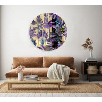 UniQstiQ Purple Palm Leaves Mirrored Acrylic Circles
