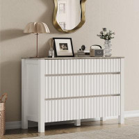 Ebern Designs Ebern Designs White Modern Dresser For Bedroom With 6 Drawers, Farmhouse Wide Wood Chest Of Drawers, Doubl