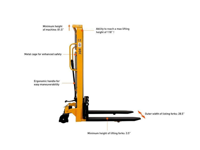HOC SYC118 HYDRAULIC PALLET STACKER 1000 KG (2204 LBS) + 118 INCH CAPACITY + 3 YEAR WARRANTY + FREE SHIPPING in Power Tools - Image 2