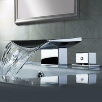 Contemporary Waterfall Wide Spread  Bathroom Sink Faucet ( Polished Chrome, Brushed Nickel, Brushed Gold & Matte Black )