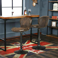 17 Stories Set Of 2 Adjustable Swivel Bar Stools With Hot-Stamping Cloth