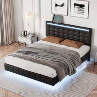 wtressa Floating Bed Frame With LED Lights And USB Charging