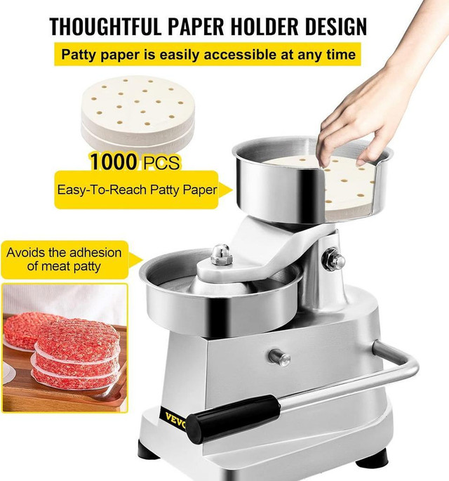 NEW STAINLESS STEEL COMMERCIAL HAMBURGER PATTY MAKER PRESS 1000 PCS PAPER 3620612 in Other in Red Deer - Image 2