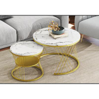 MR 27.5'' & 17.7'' Nesting Coffee Table with Marble Grain Table Top, Set of 2 WQLY322-WF320405AAK