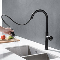 Industrial Pipe Matte Black Pull Out Kitchen Faucet Dual Functions 1-Handle 1-Hole ( Solid Brass )
