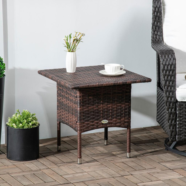 Rattan Side Table 19.7" x 19.7" x 18.5" Brown in Patio & Garden Furniture