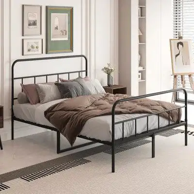 Ebern Designs Metal Platform Bed frame with Headboard, Sturdy Metal Frame