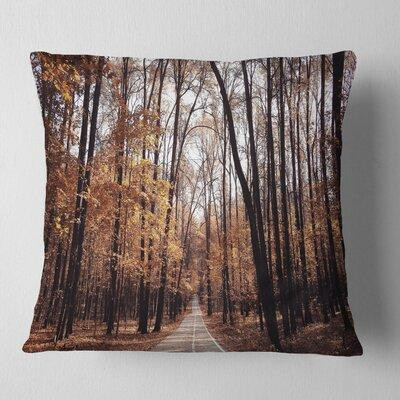 East Urban Home Forest Road in Autumn Golden Pillow in Bedding