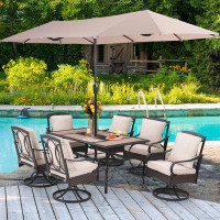Lark Manor Alyah 6 - Person Rectangular Outdoor Dining Set with Swivel Chairs & Thick Cushions