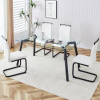 Ivy Bronx Table And Chair Set, 1 Table And 6 Chairs. Rectangular Glass Dining Table, 0.31 "Tempered Glass Tabletop And B
