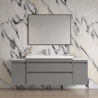 Wildon Home® Modern Wall Mounted Bathroom Vanity With Washbasin | Niagara Grey Matte Collection With Side Vanity Cabinet
