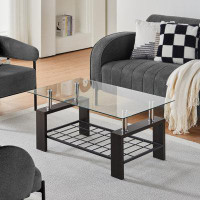 CLIPOP Rectangle 2-Tier Glass Coffee Table, Modern