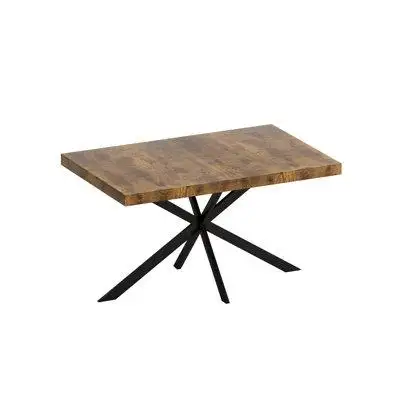 17 Stories 55.11" -70.86"Retro Rectangular Stretch Dining Table, Antique Wood Top And Black Relief Plate, Black Fine San