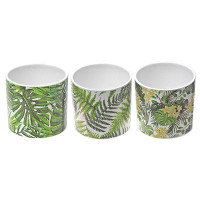 iH casadécor Ceramic Round Planters Leaf - Set of 3