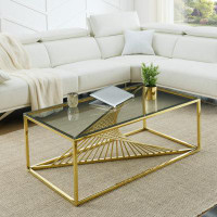 Mercer41 Modern Rectangular Coffee Accent Table With Clear Tempered Glass Top And Stainless Steel Frame For Living Room