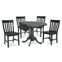 August Grove New Fairfield Round Top 5 Piece Drop Leaf Solid Wood Dining Set
